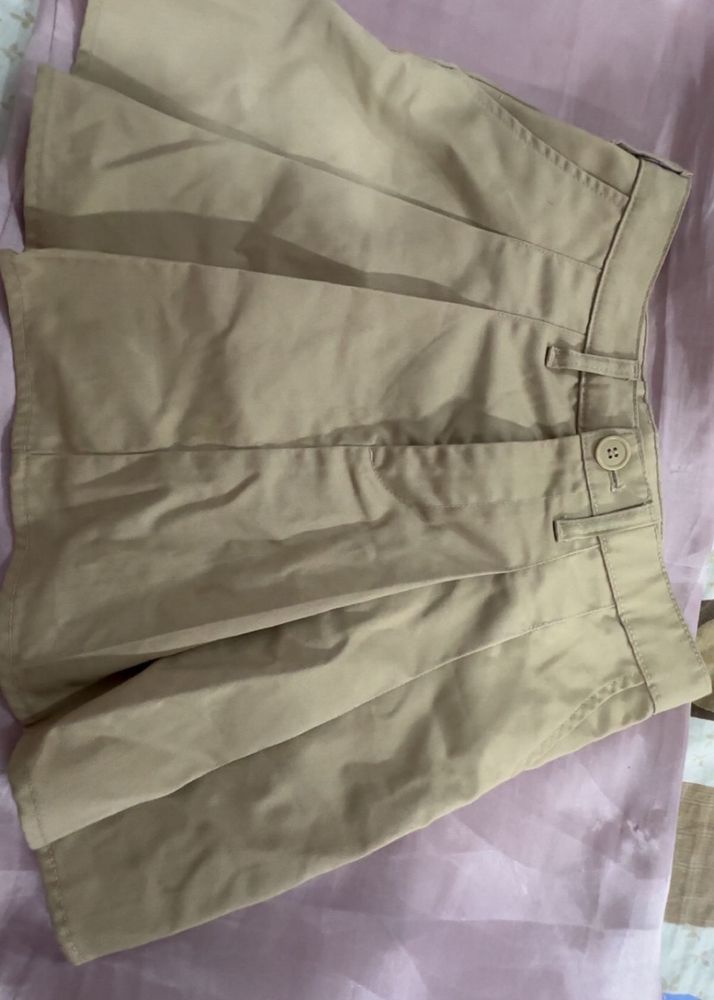 Khaki Pleated Mini Skirt XS