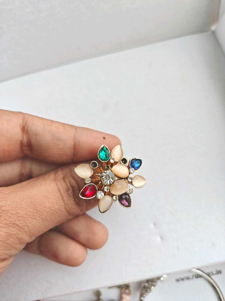 Colorful Gemstone Flower Ring