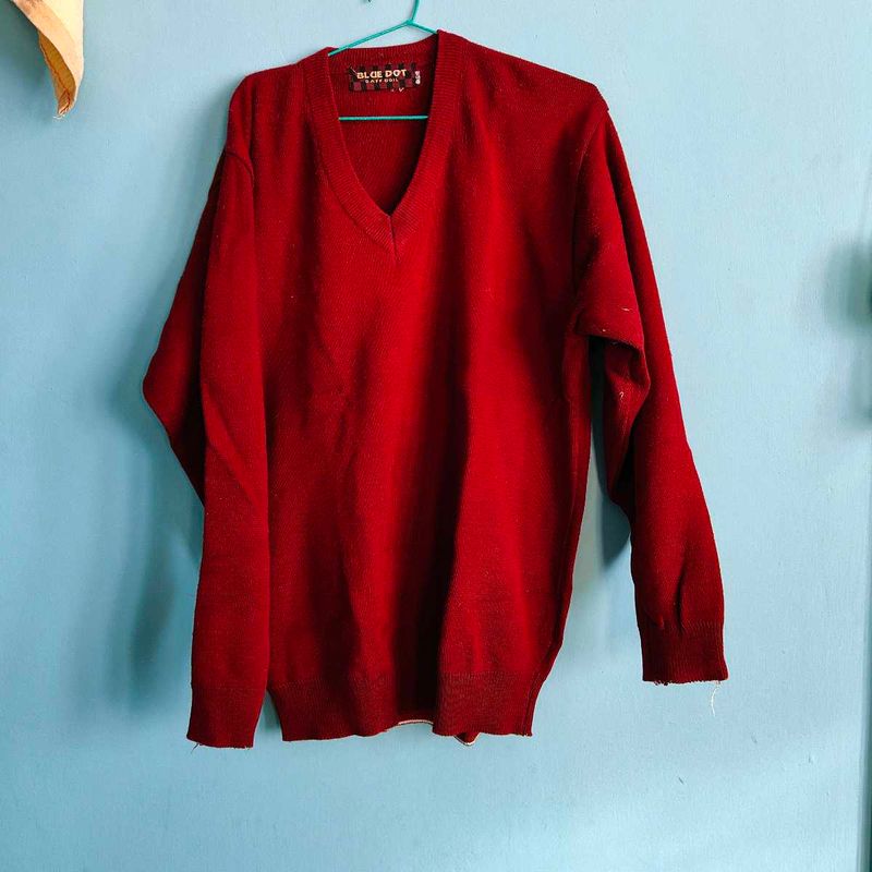 Maroon V-Neck Pullover Sweater