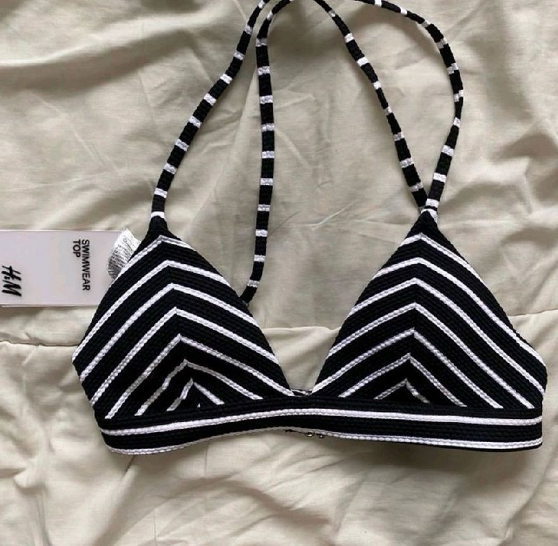 H&amp;m Black/white Stripped Bikini Bra Top