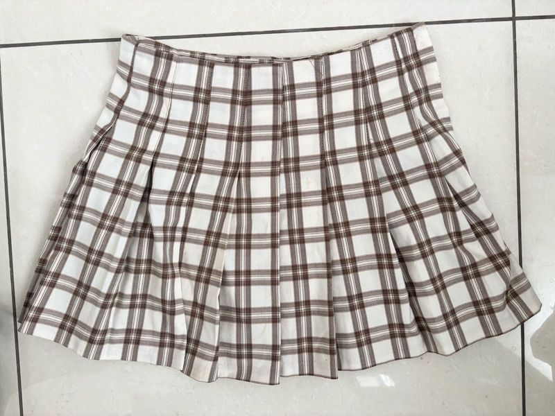 Brown Plaid Mini Skirt