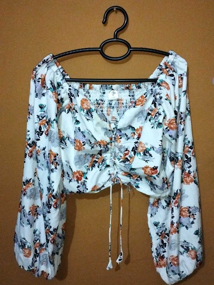 White Floral Crop Top