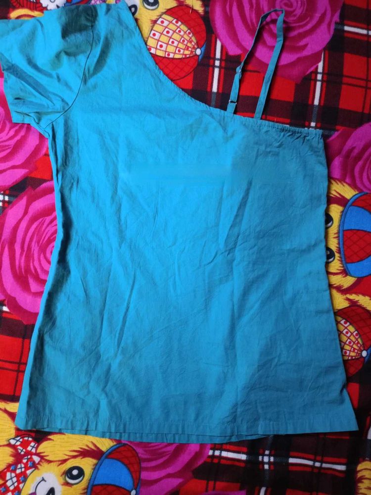 Blue One Shoulder Top