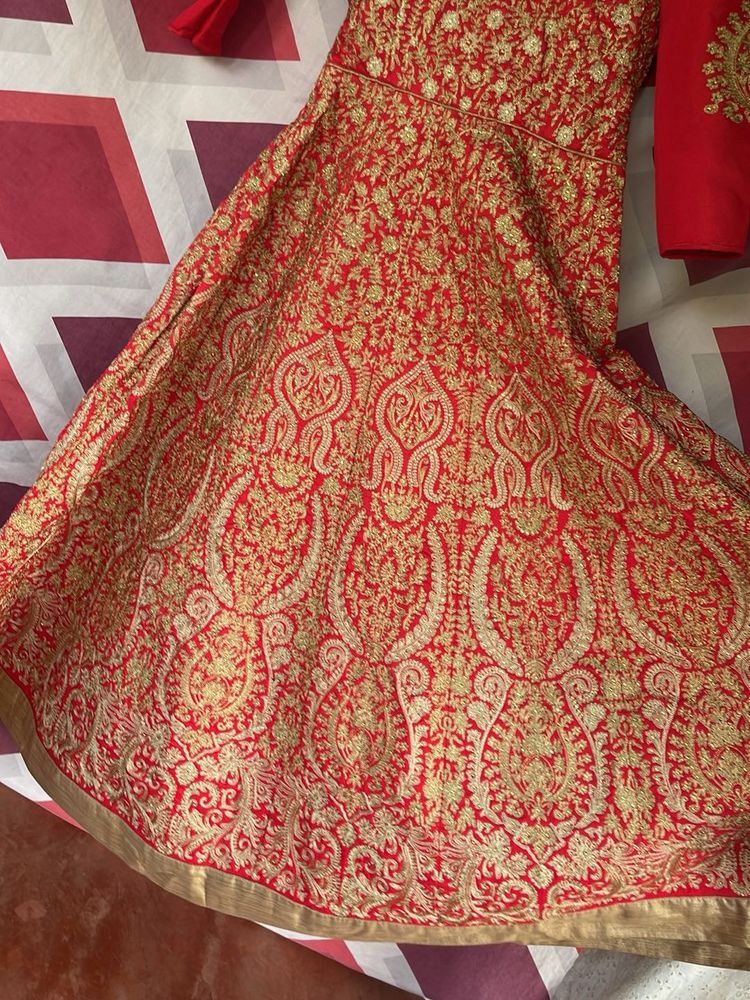 Red &amp; Gold Embroidered Wedding Gown
