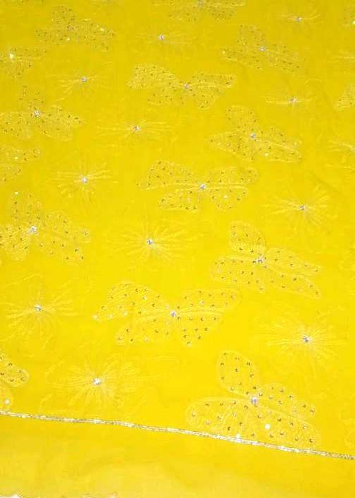 Beautiful Lemon Yellow Saree With White Stone Work