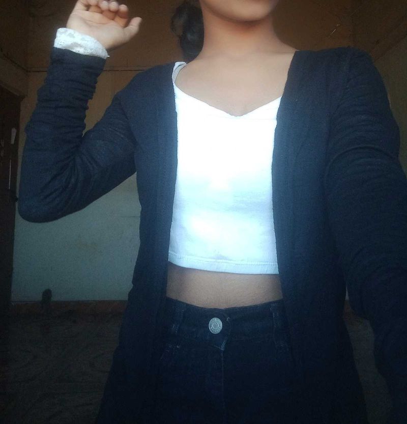 Black Cardigan &amp; White Top Set