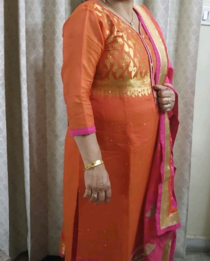 Mustard Colour Chanderi Silk Suit
