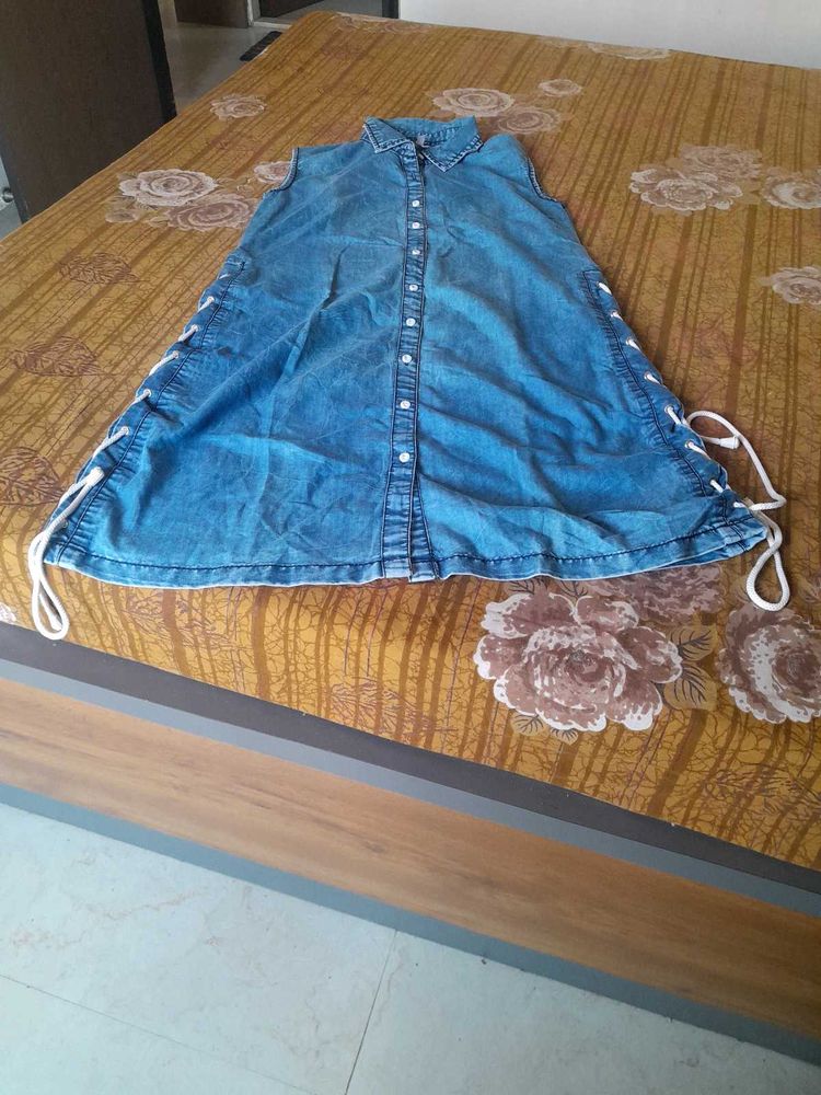 Denim Sleeveless Shirt Dress