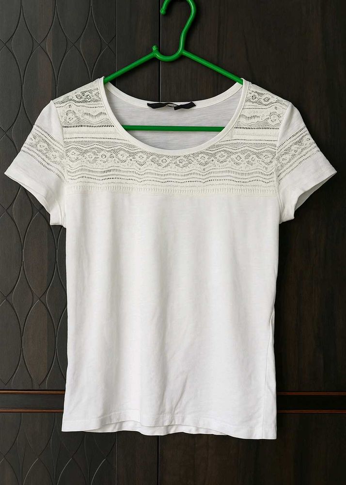 White Lace Trim T-Shirt