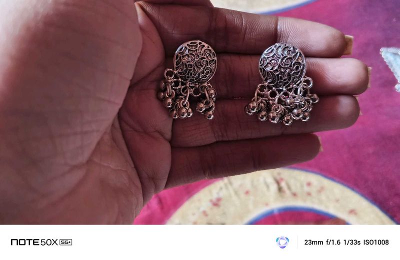 Silver Jhumka Earrings