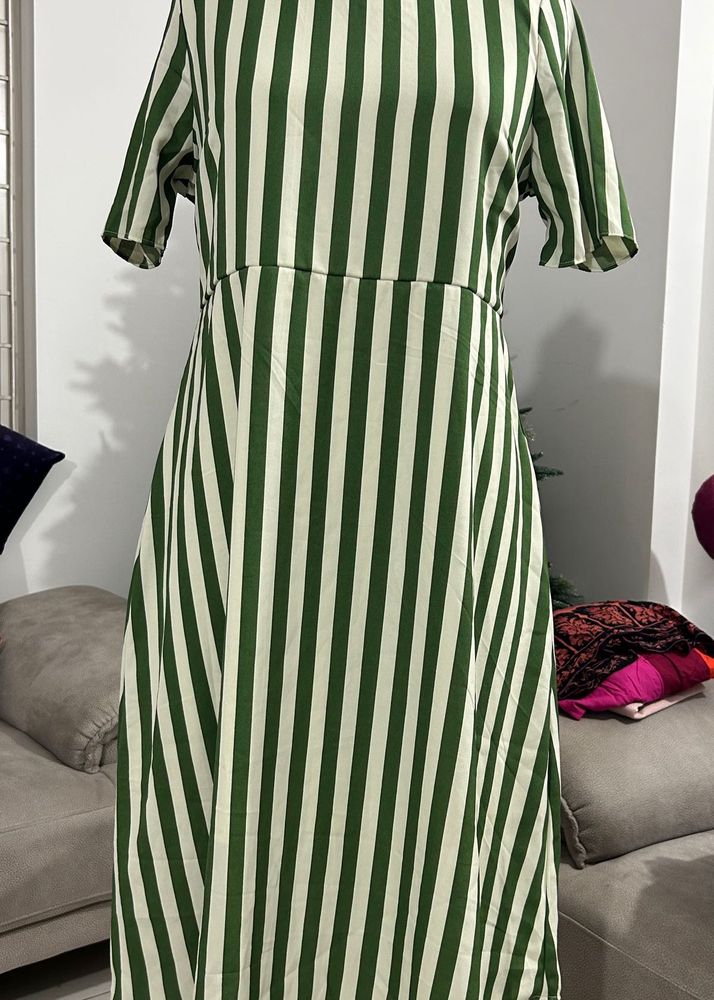 Green Striped Midi Dress
