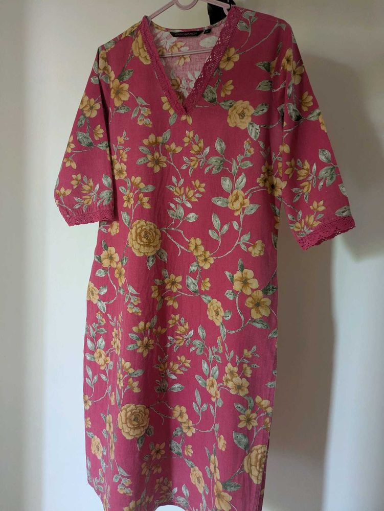 Floral Print Pink Kurta