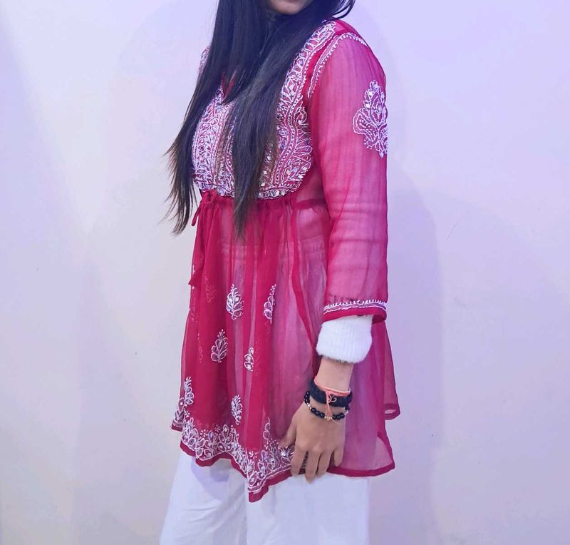 Elegant Pink Embroidered Top with plazo