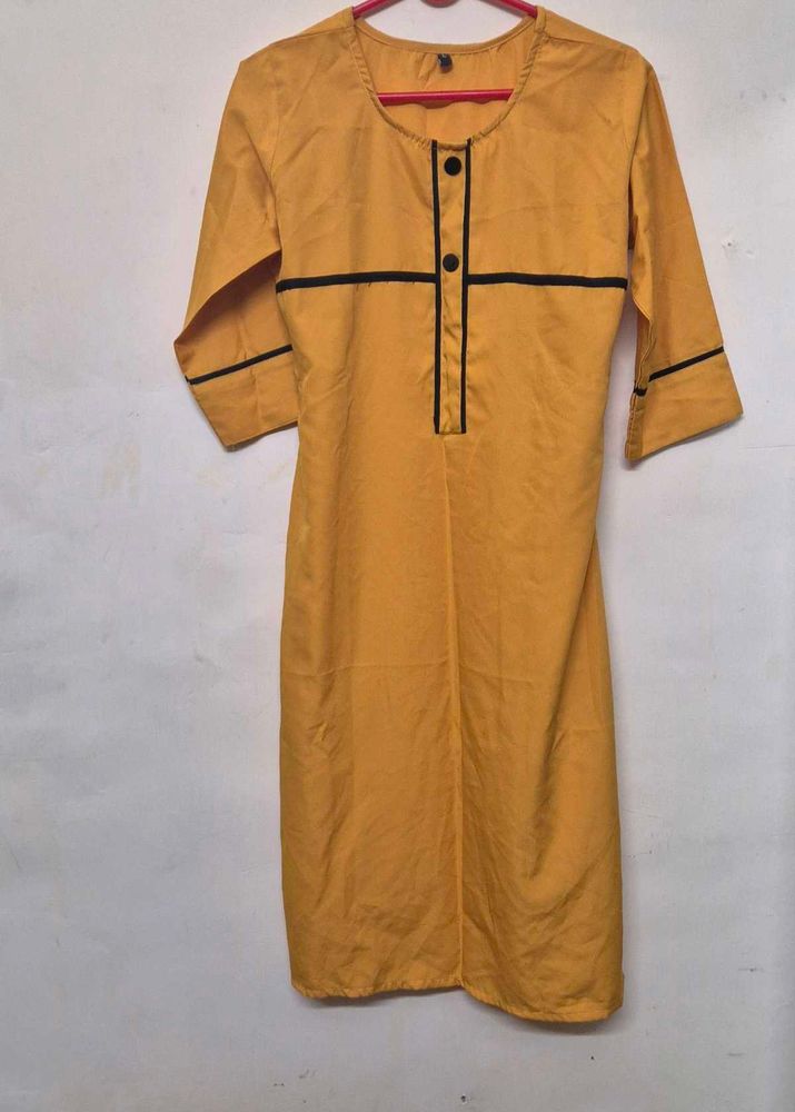 Yellow Midi Dress with Black Trim