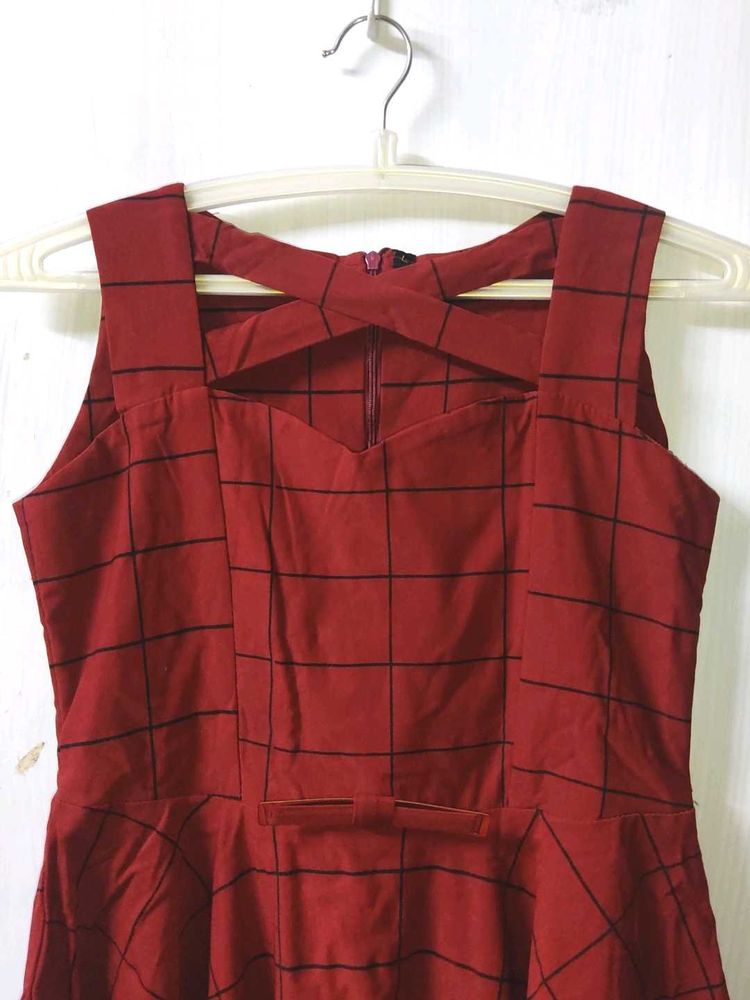 Exclusive Maroon Criss Cross Neck Dress