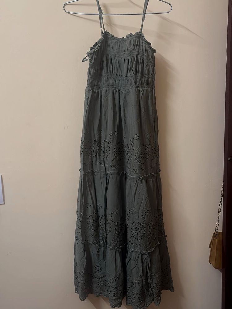 Green Eyelet Maxi Dress