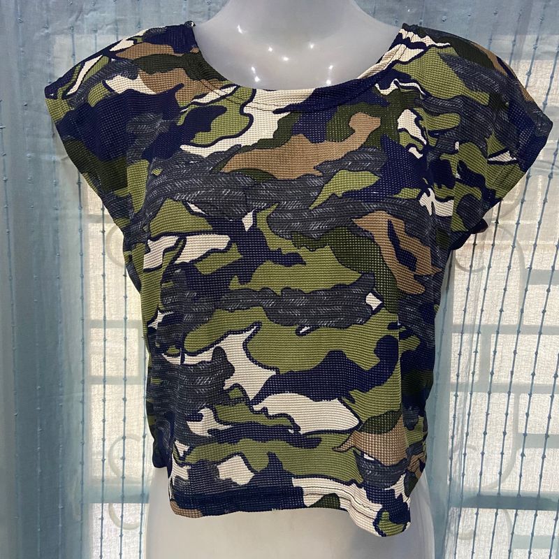 Green &amp; Blue Camo Abstract Crop Top. To Fit Bust -