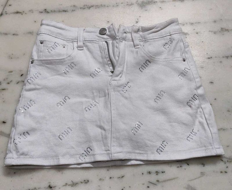 White Denim Mini Skirt