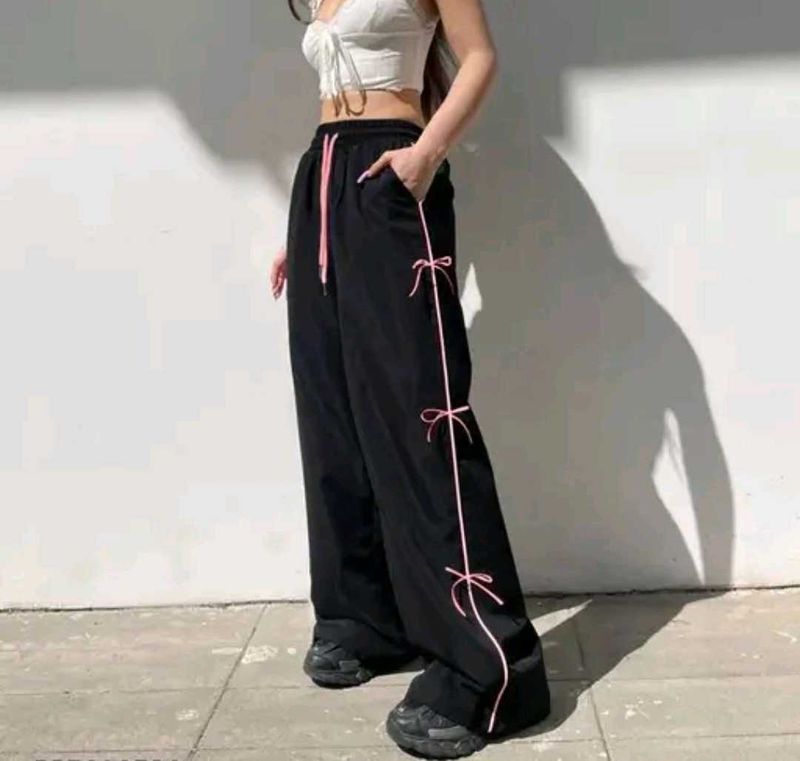 Trendy Black Bow Tie Track Pants