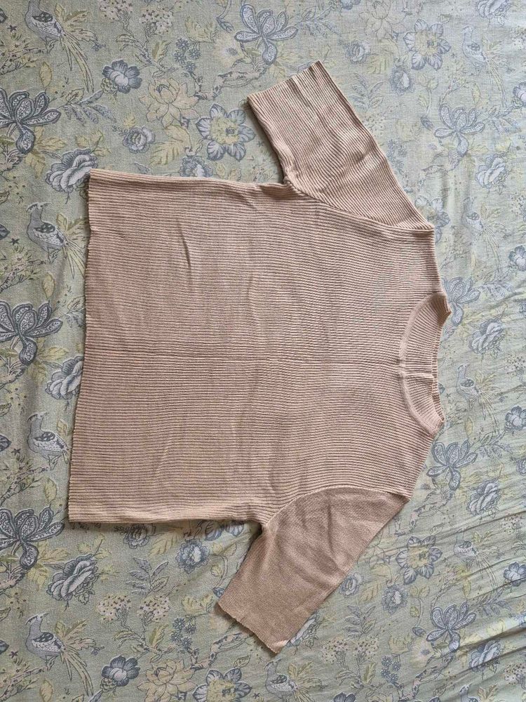 Beige Ribbed Knit Top