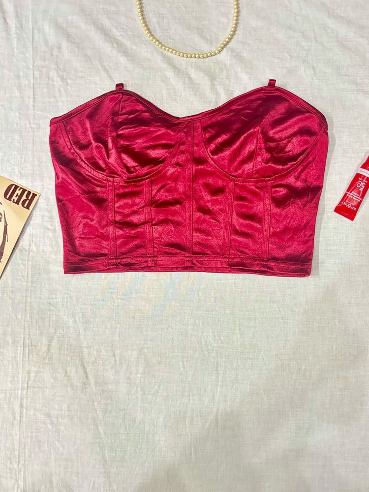 Red Satin Bustier Top