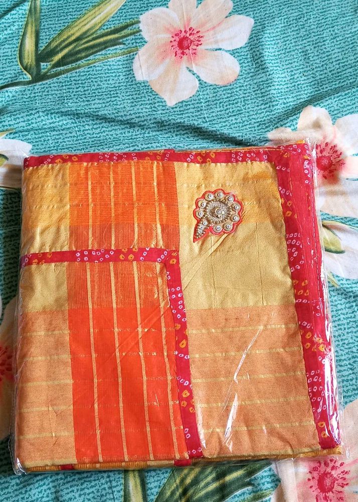 Orange &amp; Gold Sari with Embellishment