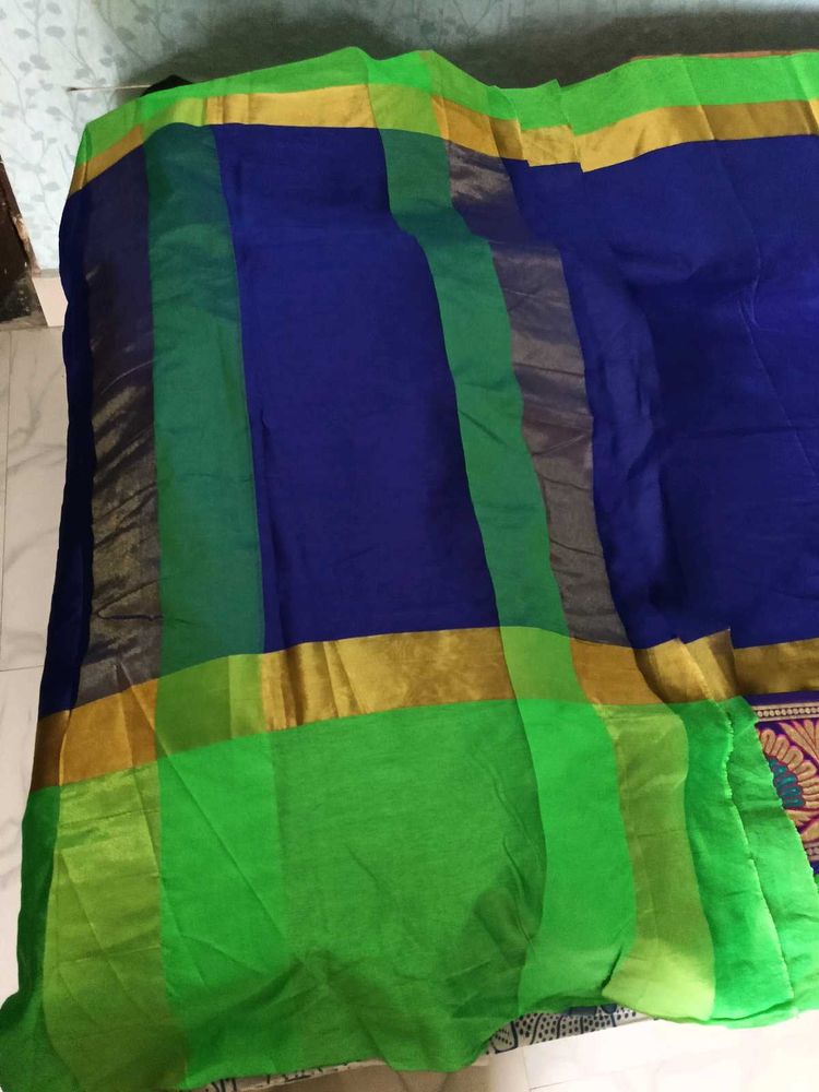 BrandNew ElegantBlue&amp;Green SilkSaree+UnsticheBlous