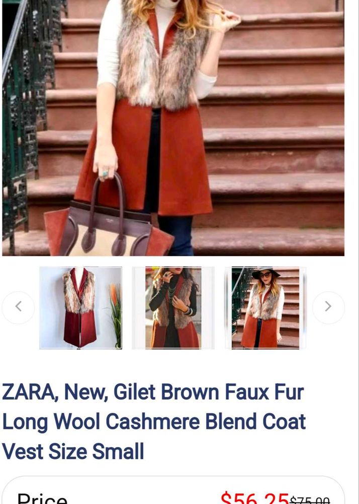 Zara Faux Fur Wool Blend Vest