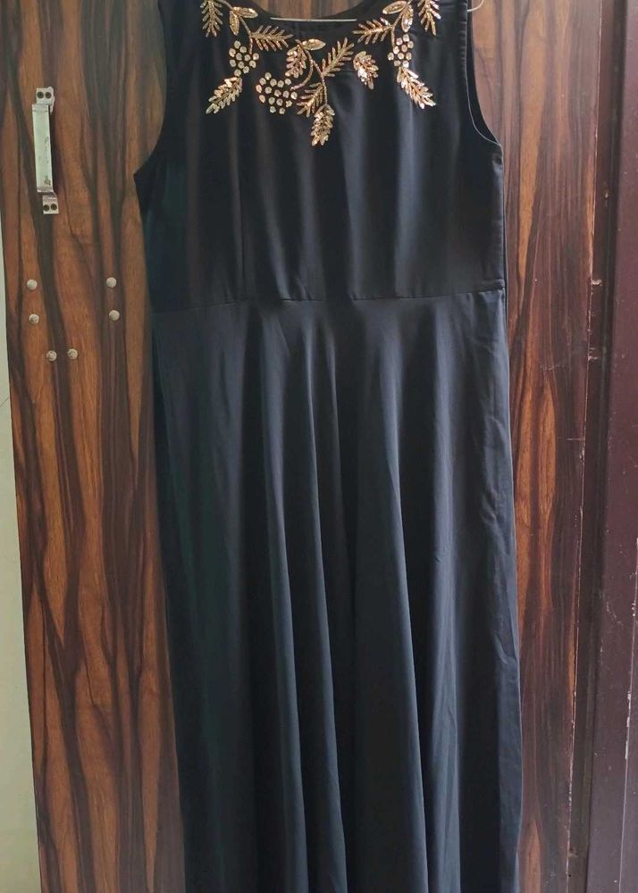 Black Gown With Golden Beads And Stone Work