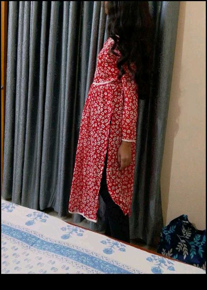 Red naira cut net kurti georgette pinteresty