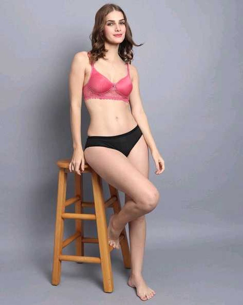 Lace Trim Bra And Underwear Set