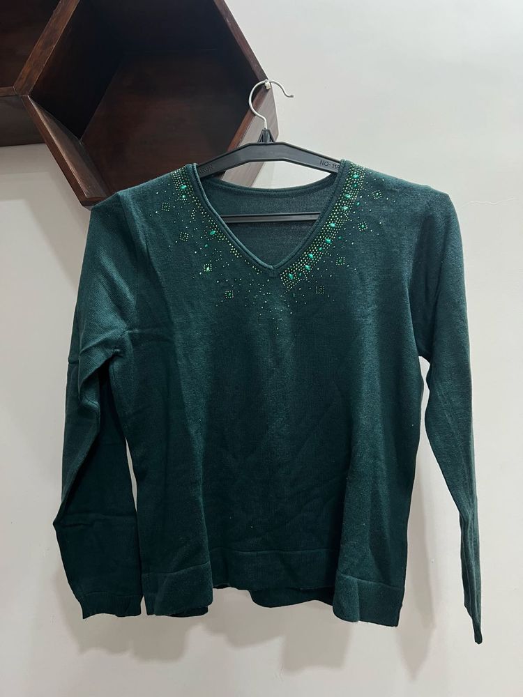 Green Embellished Sweater