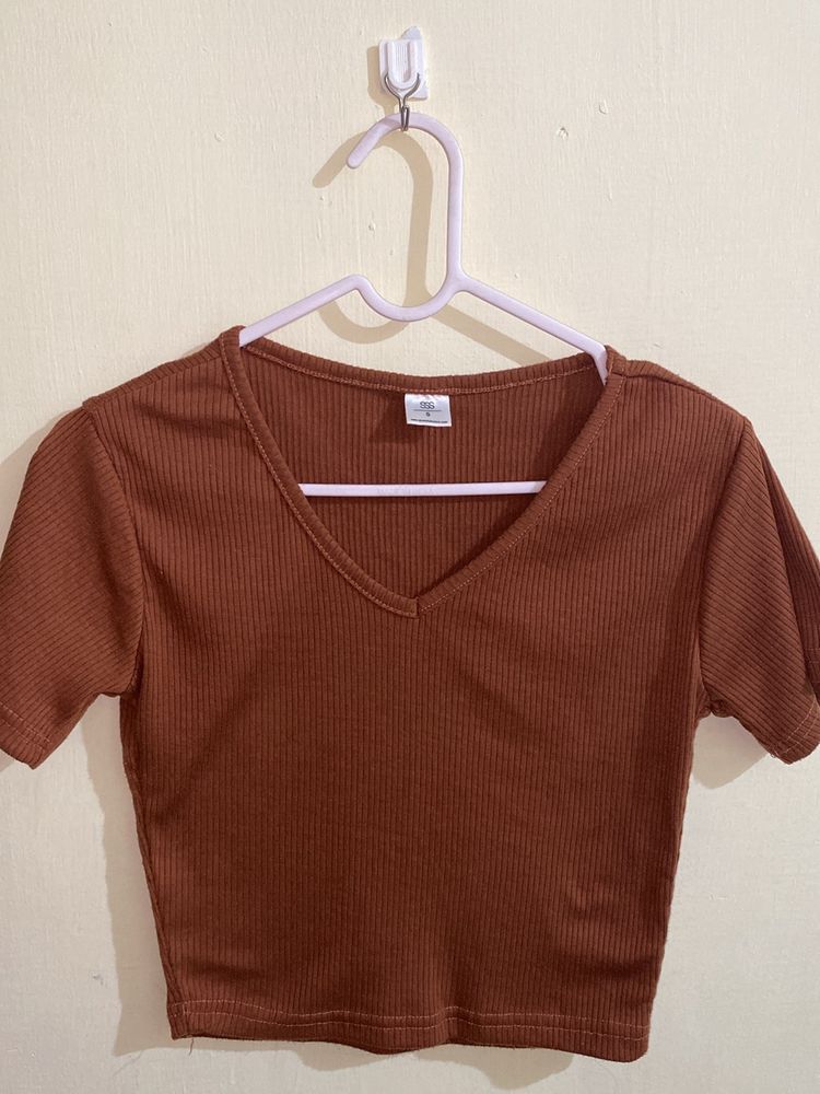 Brown Plain Crop Top From SSS