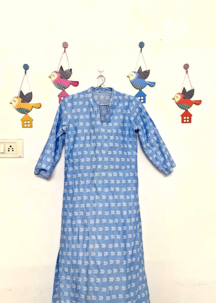Blue Printed Kurti Dress