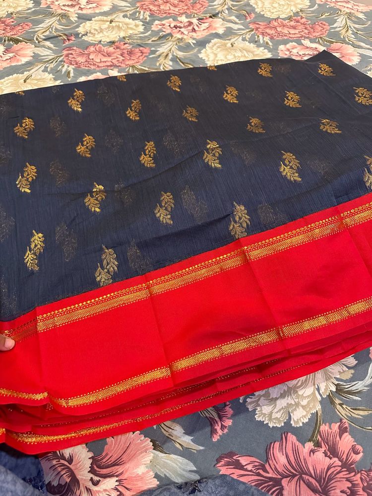 Blue with Red border Saree