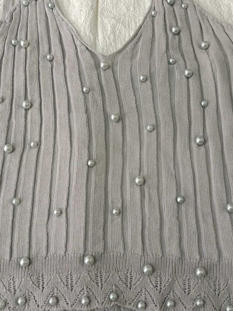 Pearl Embellished Knit Top