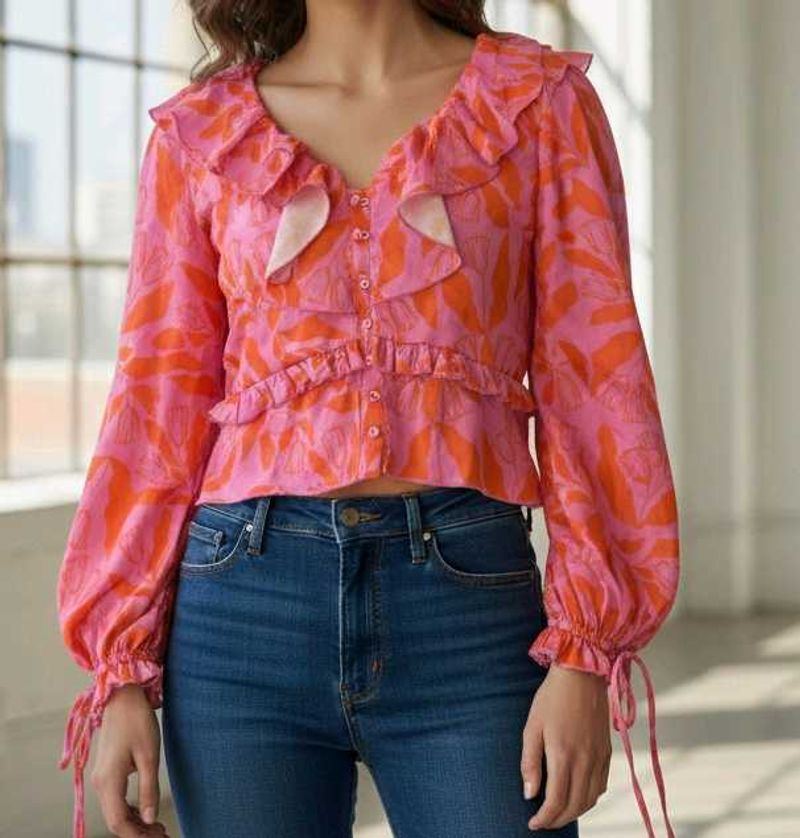 Stylish Pink &amp; Orange Floral Top