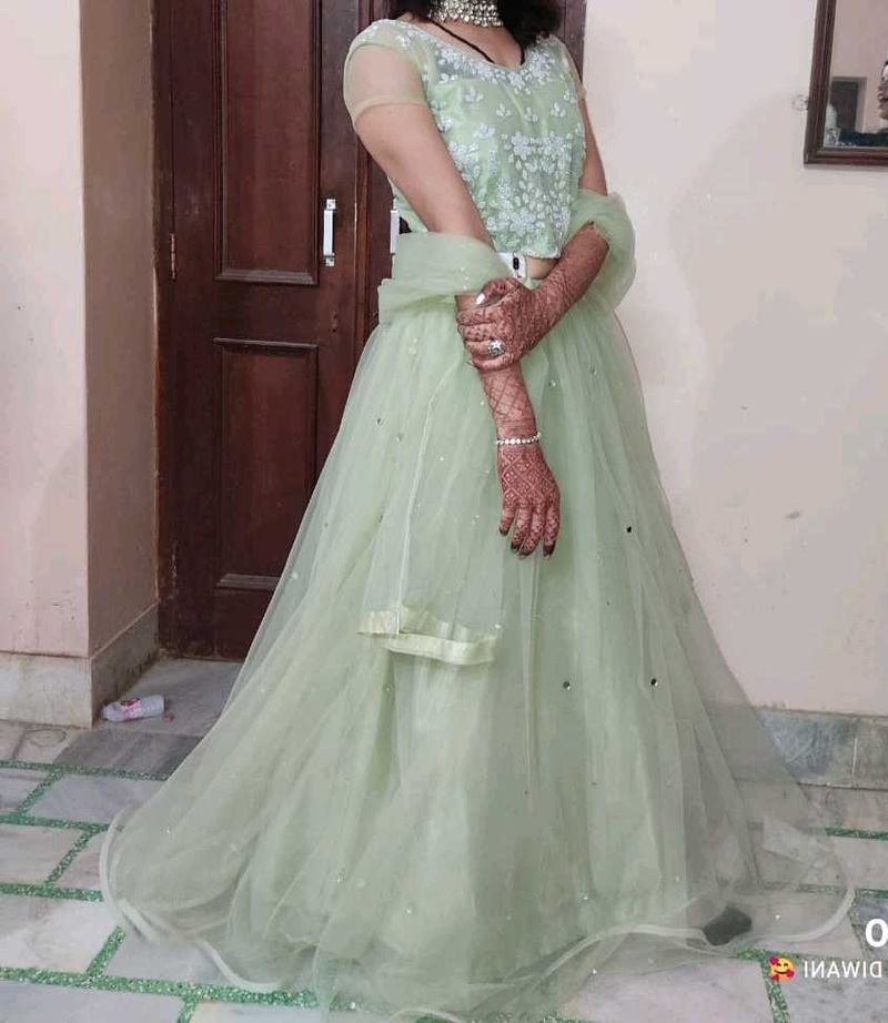 Mirror Work C-Green Lehngha Choli ❤