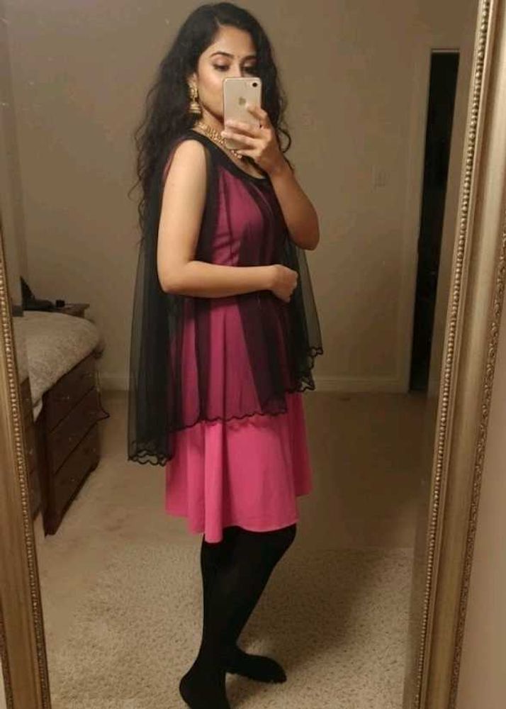 Pink Midi Dress with Cape