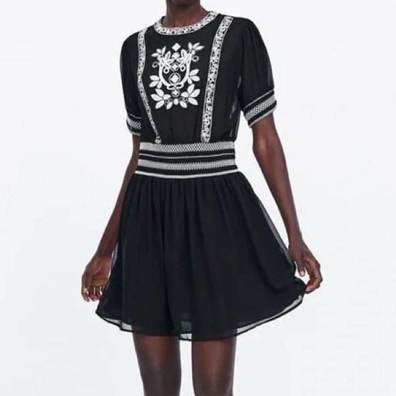 Zara Black Embroidered Mini Dress