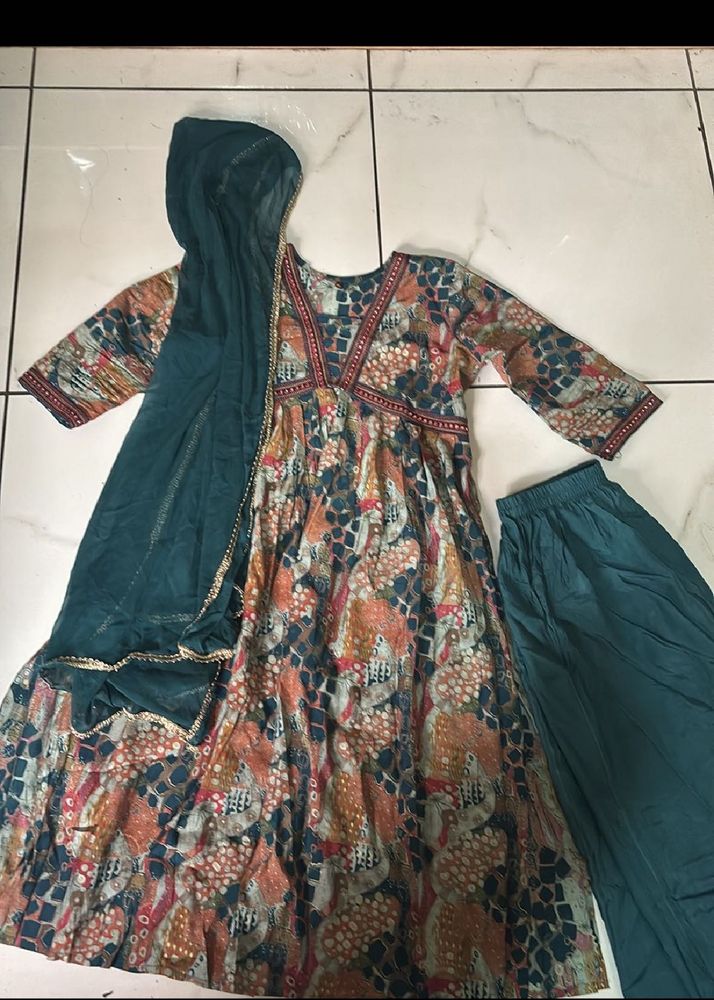 Teal &amp; Multicolor Anarkali Suit
