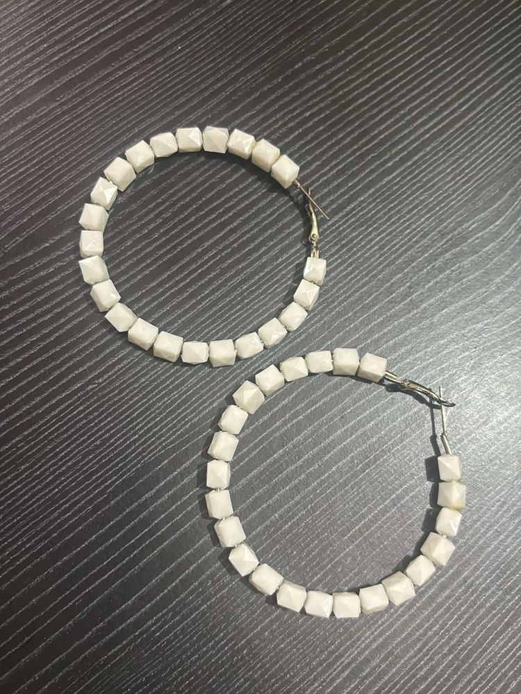 White Geometric Hoop Earrings