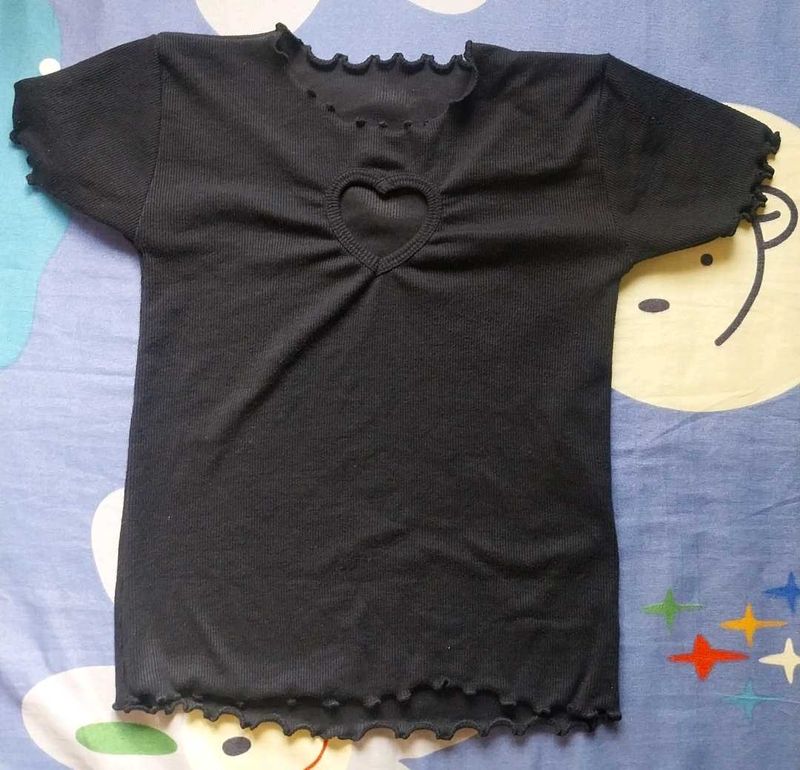 Black Heart Cutout Ruffle Top