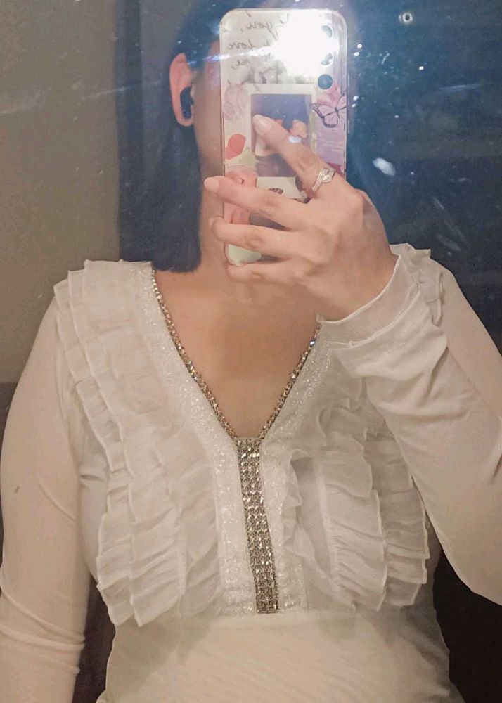 Elegant Korean White Ruffle Top