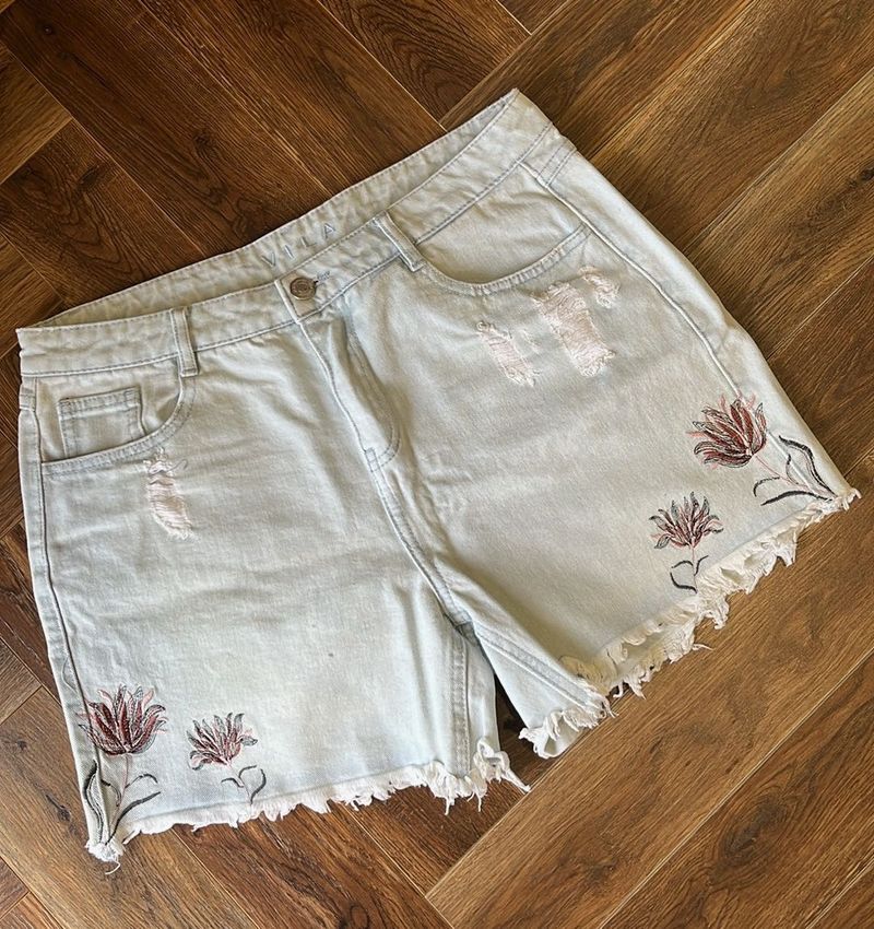 Floral Embroidered Denim Shorts