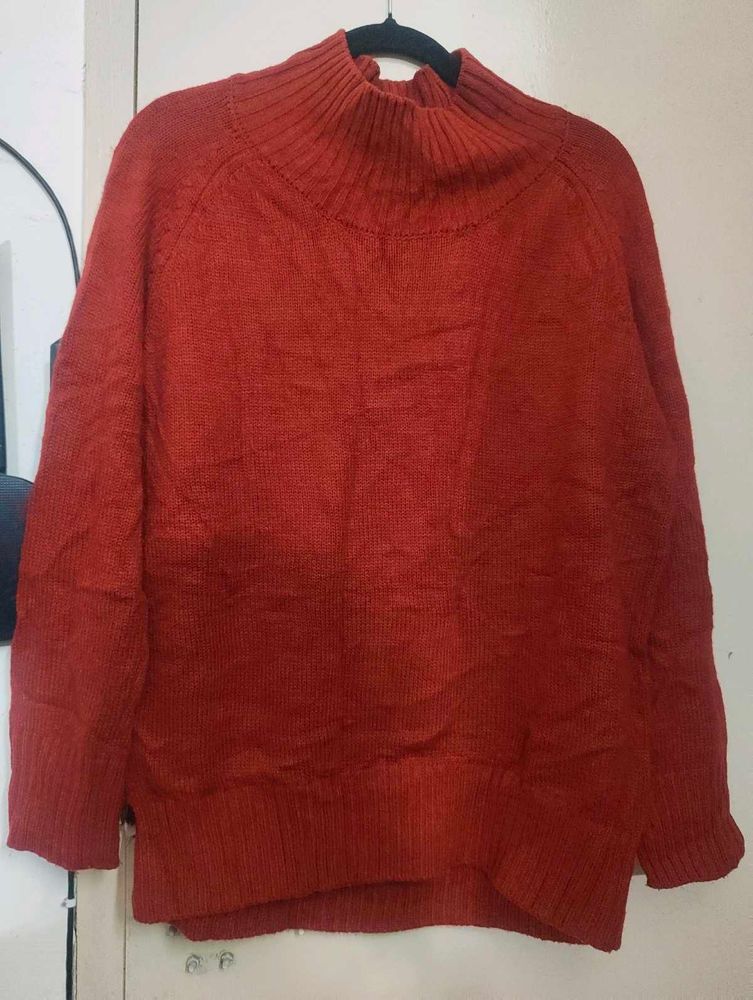 Rust-Colored Knit Turtleneck Sweater