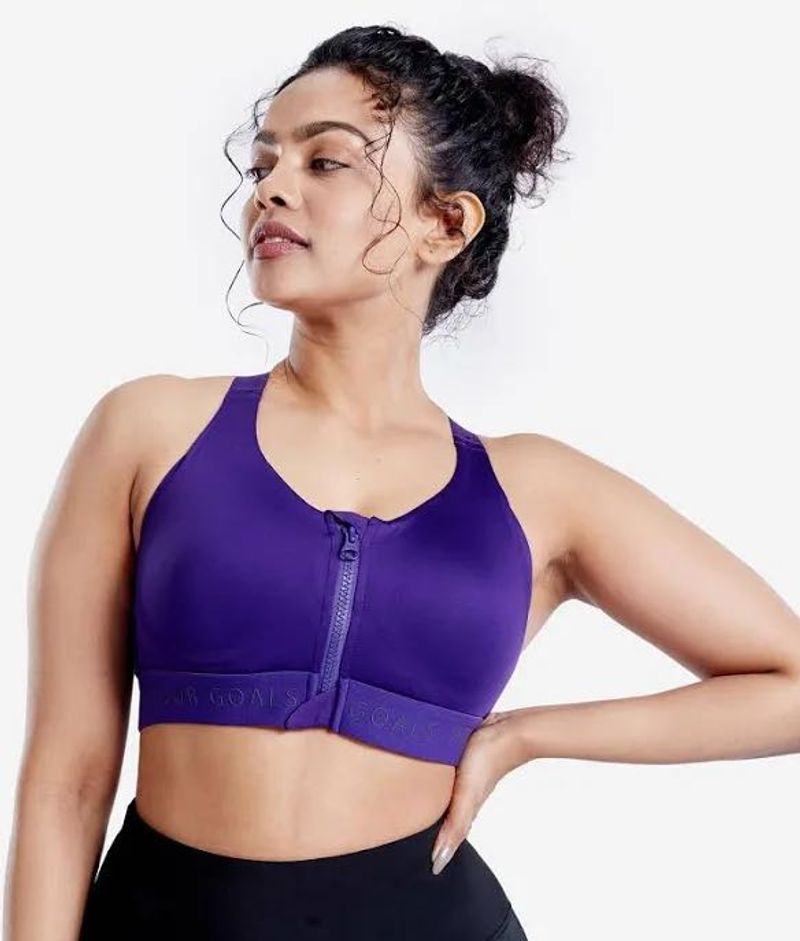 Purple Zip-Front Sports Bra