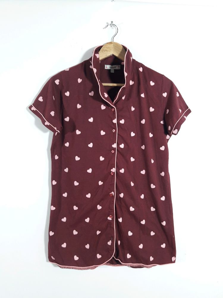 Maroon Printed Nightsuit Top Only  ( Women&#39;s )