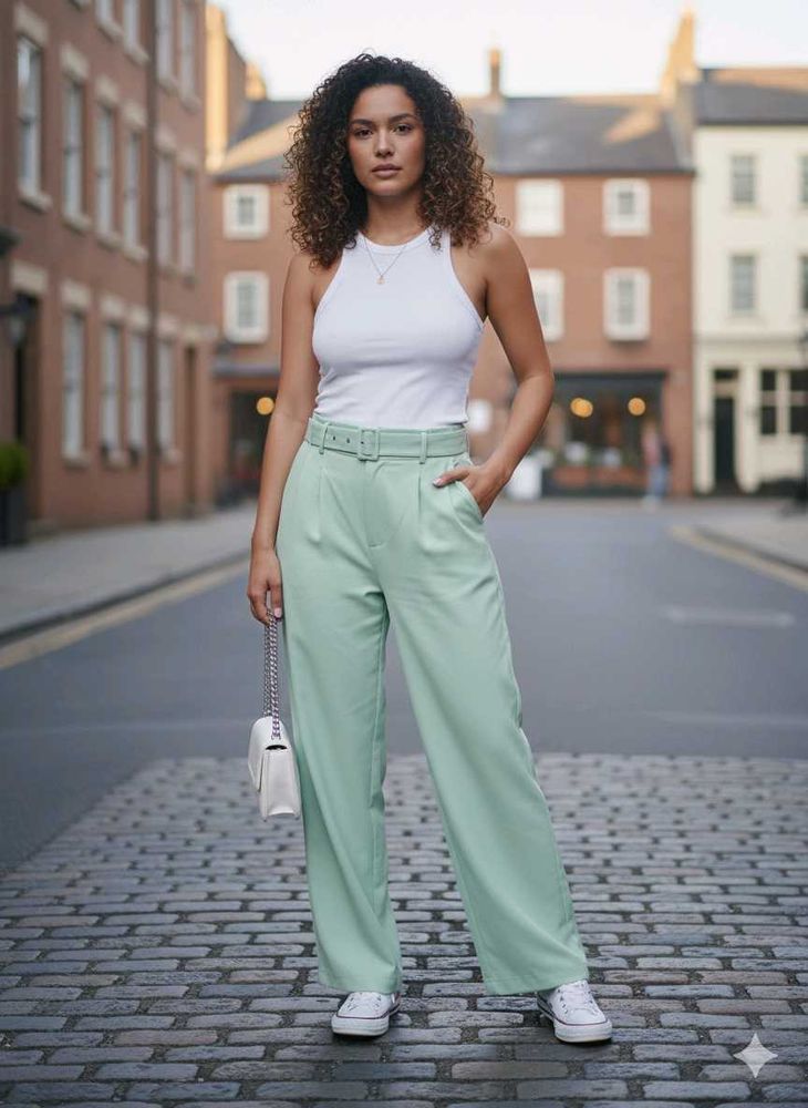 Mint Green Wide Leg Trousers