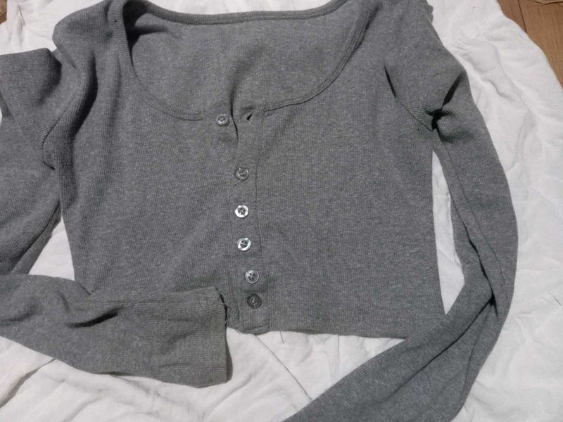 Grey Long Sleeve Crop Top